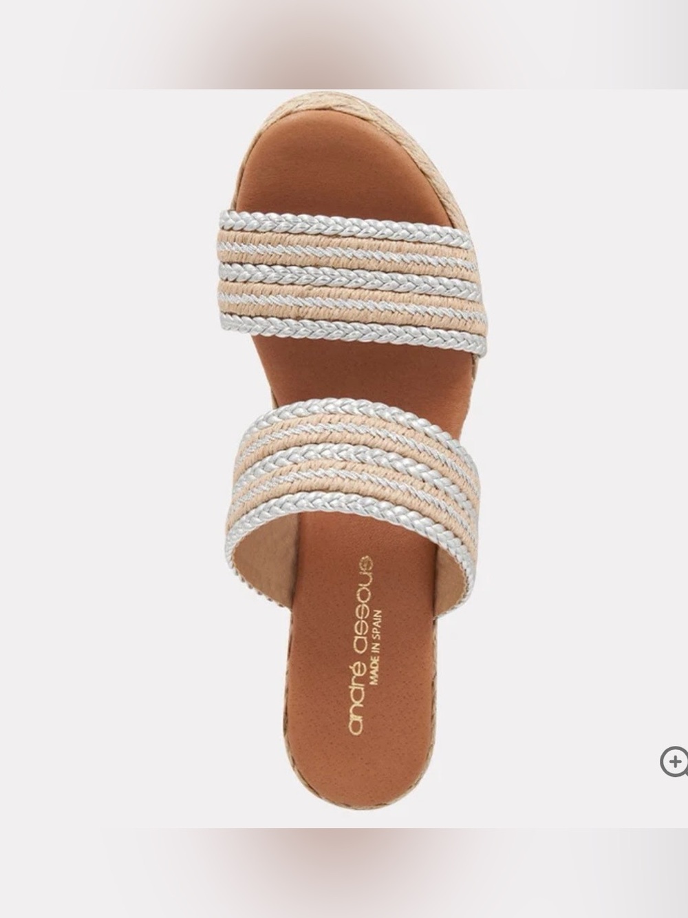 Andre Assous Natural Silver Raffia Espadrille Wedge Sandals Sz 11 Made in Spain - Picture 4 of 8